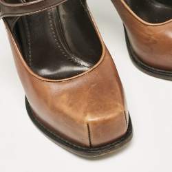 Louis Vuitton Brown/Beige Leather Block Heel Pumps Size 38