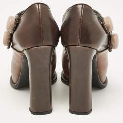 Louis Vuitton Brown/Beige Leather Block Heel Pumps Size 38