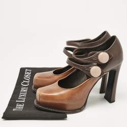 Louis Vuitton Brown/Beige Leather Block Heel Pumps Size 38