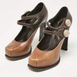 Louis Vuitton Brown/Beige Leather Block Heel Pumps Size 38