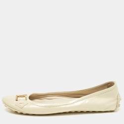 Pre Owned Louis Vuitton Cream Patent Leather Oxford Ballet Flats Size 37