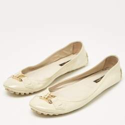 Pre Owned Louis Vuitton Cream Patent Leather Oxford Ballet Flats Size 37