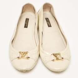 Pre Owned Louis Vuitton Cream Patent Leather Oxford Ballet Flats Size 37