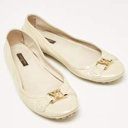 Pre Owned Louis Vuitton Cream Patent Leather Oxford Ballet Flats Size 37