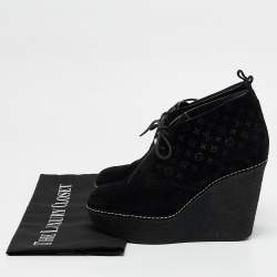 Louis Vuitton Black Monogram Suede Wedge Ankle Boots Size 36