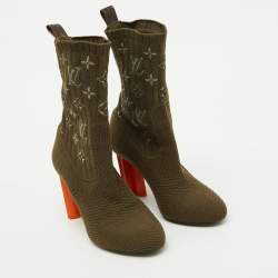 Louis Vuitton Olive Green Monogram Knit Fabric Silhouette Ankle Boots Size 36