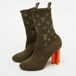 Louis Vuitton Olive Green Monogram Knit Fabric Silhouette Ankle Boots Size 36