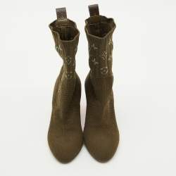 Louis Vuitton Olive Green Monogram Knit Fabric Silhouette Ankle Boots Size 36