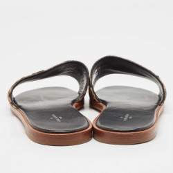 Louis Vuitton Brown Leopard Print Calf Hair and Suede Monogram Flat Slides Size 40