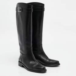 مملوكة مسبقًا Louis Vuitton Black Leather Logo Knee Length Boots Size 38