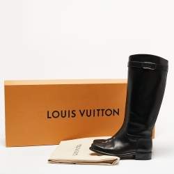 مملوكة مسبقًا Louis Vuitton Black Leather Logo Knee Length Boots Size 38