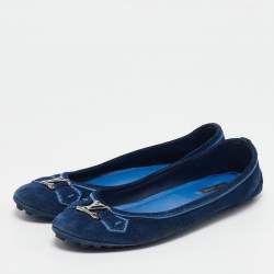Louis Vuitton Navy Blue Suede Oxford Ballet Flats Size 39