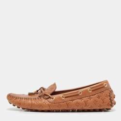 Louis Vuitton Brown Monogram Empreinte Leather Gloria Loafers Size 36.5