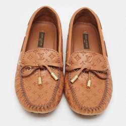 Louis Vuitton Brown Monogram Empreinte Leather Gloria Loafers Size 36.5