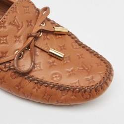 Louis Vuitton Brown Monogram Empreinte Leather Gloria Loafers Size 36.5
