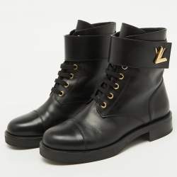 Pre Owned Louis Vuitton Black Leather Wonderland Ranger Combat Boots Size 38