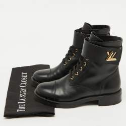 Pre Owned Louis Vuitton Black Leather Wonderland Ranger Combat Boots Size 38
