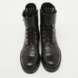 Pre Owned Louis Vuitton Black Leather Wonderland Ranger Combat Boots Size 38