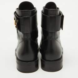 Pre Owned Louis Vuitton Black Leather Wonderland Ranger Combat Boots Size 38