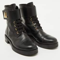 Pre Owned Louis Vuitton Black Leather Wonderland Ranger Combat Boots Size 38
