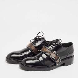 Louis Vuitton Black Glossy Leather Buckle Oxfords Size 38.5