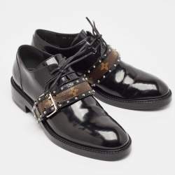 Louis Vuitton Black Glossy Leather Buckle Oxfords Size 38.5