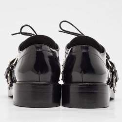 Louis Vuitton Black Glossy Leather Buckle Oxfords Size 38.5