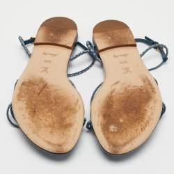 Pre Owned Louis Vuitton Blue Snakeskin and Patent Leather Sunseeker Flat Sandals Size 38.5