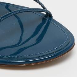 Pre Owned Louis Vuitton Blue Snakeskin and Patent Leather Sunseeker Flat Sandals Size 38.5