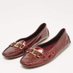 Louis Vuitton Burgundy Patent Leather Oxford Slip On Loafers Size 35.5