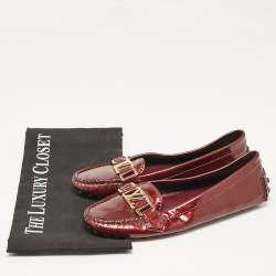 Louis Vuitton Burgundy Patent Leather Oxford Slip On Loafers Size 35.5