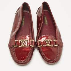 Louis Vuitton Burgundy Patent Leather Oxford Slip On Loafers Size 35.5