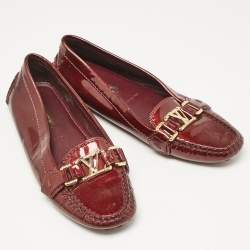 Louis Vuitton Burgundy Patent Leather Oxford Slip On Loafers Size 35.5