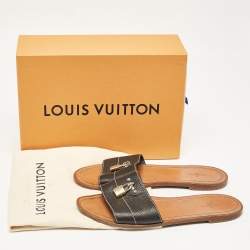 Pre Owned Louis Vuitton Black Leather Lock It Flat Slides Size 40