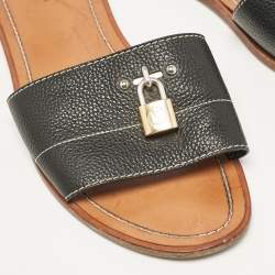 Pre Owned Louis Vuitton Black Leather Lock It Flat Slides Size 40