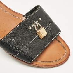 Pre Owned Louis Vuitton Black Leather Lock It Flat Slides Size 40