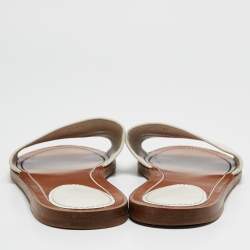 Louis Vuitton White Leather Lock It Flat Slides Size 39