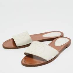 Louis Vuitton White Leather Lock It Flat Slides Size 39