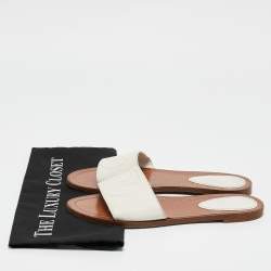 Louis Vuitton White Leather Lock It Flat Slides Size 39