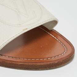 Louis Vuitton White Leather Lock It Flat Slides Size 39