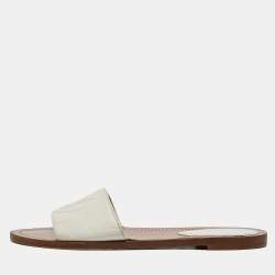 Louis Vuitton White Leather Lock It Flat Slides Size 39
