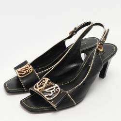 Louis Vuitton Black Leather Slide Sandals Size 38