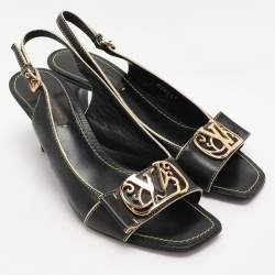 Louis Vuitton Black Leather Slide Sandals Size 38