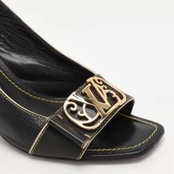 Louis Vuitton Black Leather Slide Sandals Size 38