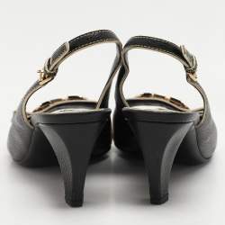 Louis Vuitton Black Leather Slide Sandals Size 38