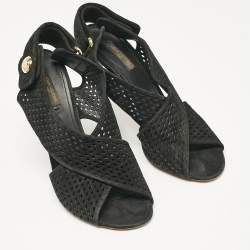 Louis Vuitton Black Suede Open Toe Slingback Sandals Size 41 