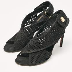 Louis Vuitton Black Suede Open Toe Slingback Sandals Size 41 