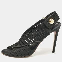 Louis Vuitton Black Suede Open Toe Slingback Sandals Size 41 