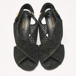 Louis Vuitton Black Suede Open Toe Slingback Sandals Size 41 
