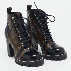 Louis Vuitton Brown/Black Monogram Canvas And Patent Leather Star Trail Ankle Boot Size 37.5